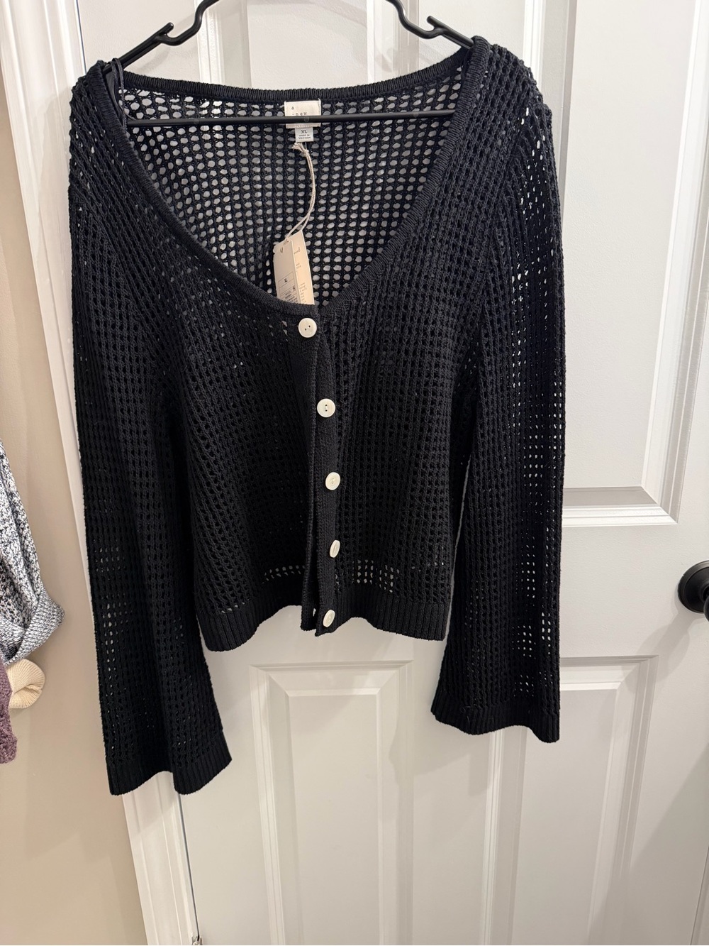 Target Black Open-Weave Button-Front Cardigan